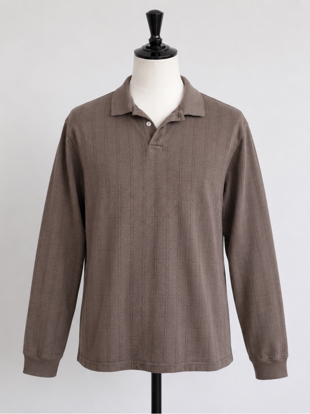 Via Europa Brown Textured Long Sleeve Polo Shirt Mens Medium